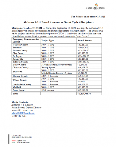 Grant Cycle 6 Press Release